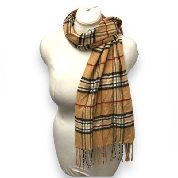 V.Fraas Men's Exploded Plaid Cashmink Scarf, Camel, OSFA - Picture 1 of 5